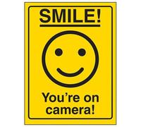 VSafety Smiley Face You're on Camera Sign - 200mm x 300mm - Self Adhesive Vinyl