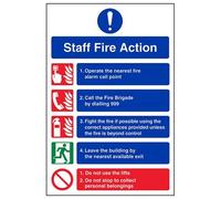 Vsafety Staff Fire Action/Call 999 Fire Action Sign - 210mm x 297mm (A4) - 1mm Rigid Plastic
