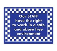 VSafety Staff Work in Safe and Abuse Free Environment Sign - 200mm x 150mm - 1mm Rigid Plastic