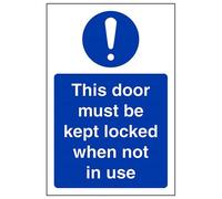 VSafety This Door To Be Kept Locked When Not In Use Sign - Portrait - 100mm x 150mm - Self Adhesive Vinyl