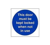 VSafety This Door To Be Kept Locked When Not In Use Sign - Square - 150mm x 150mm - Self Adhesive Vinyl