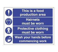 VSafety This Is a Food Production Area 4 Message Catering Sign - 1mm Rigid Plastic - 400mm x 300mm