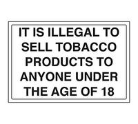 VSafety Tobacco Products/Illegal To Sell To Under 18s Sign - Landscape - 300mm x 200mm - 1mm Rigid Plastic
