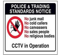 VSafety Trading Standards: No Cold Callers CCTV in Use Sign - 150mm x 100mm - Window Sticker