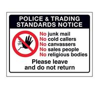 VSafety Trading Standards: No Junk Mail or Cold Callers Sign - 200mm x 150mm - Window Sticker