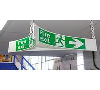 Vsafety Triangular Fire Exit Ceiling Hanging Sign - 2 mm Rigid Plastic Safety Sign