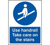 VSafety Use Handrail Take Care On The Stairs Sign - 150x200mm - 2mm Super Strong PETG
