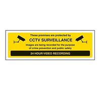 Vsafety Warning, Closed Circuit Television 24 Hour Video Recording (Yellow) Sign - 300mm x 100mm - Self Adhesive Vinyl