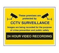 Vsafety Warning, Closed Circuit Television 24 Hour Video Recording (Yellow) Sign - 400mm x 300mm - Self Adhesive Vinyl