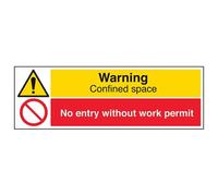 VSafety Warning, Confined Space/Entry To Work Permit Only Sign - Landscape - 600mm x 200mm - 1mm Rigid Plastic