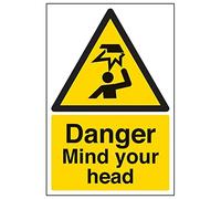 Vsafety Warning General - Danger Mind Your Head - 150 x 200 mm Restickable Safety Sign Safety Sign