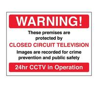 VSafety Warning! Premises protected by CCTV (Red) Sign - 200mm x 150mm - Self Adhesive Vinyl
