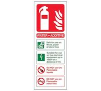 VSafety Water, Additive Id Fire Extinguisher Sign - Portrait - 100mm x 280mm - 1mm Rigid Plastic