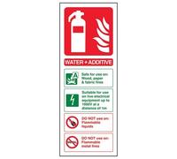 VSafety Water, Additive Id Fire Extinguisher Sign - Portrait - 75mm x 200mm - 1mm Rigid Plastic