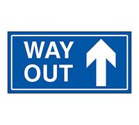VSafety Way Out Arrow Up Sign - 600x300mm - Blue Rigid Plastic