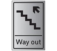 VSafety Way Out Arrow Up Stairs Left - 200mm x 300mm - 3mm Brushed Aluminium Composite