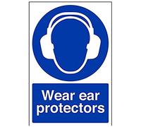 VSafety Wear Ear Protectors PPE Sign - Portrait - 200mm x 300mm - Self Adhesive Vinyl