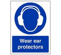 VSafety Wear Ear Protectors PPE Sign - Portrait - 300mm x 400mm - 2mm Rigid Plastic