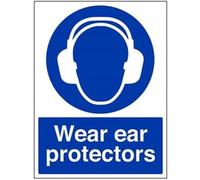 VSafety Wear Ear Protectors PPE Sign - Portrait - 300mm x 400mm - Self Adhesive Vinyl