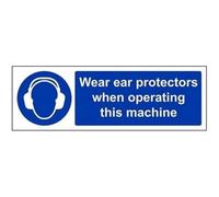 VSafety Wear Ear Protectors When Operating This Machinery PPE Sign - Landscape - 300mm x 100mm - 1mm Rigid Plastic