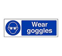 VSafety Wear Goggles PPE Sign - Landscape - 300mm x 100mm - 1mm Rigid Plastic
