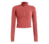 Vsaiddt Women's Athletic Half Quarter Zip Pullover Sweatshirt Quick Dry Workout Jackets Yoga Running Crop Track Jacket, A-rustred, Large