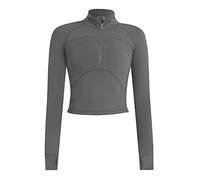 Vsaiddt Women's Athletic Half Quarter Zip Pullover Sweatshirt Quick Dry Workout Jackets Yoga Running Crop Track Jacket, A-grey, Large