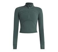 Vsaiddt Women's Athletic Half Quarter Zip Pullover Sweatshirt Quick Dry Workout Jackets Yoga Running Crop Track Jacket, A-green, Large