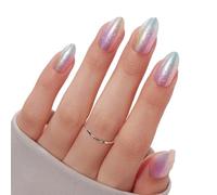 VSALON Press on Nails Medium Almond - Colorful Sfumato Golden Foil Nails Kit for Women, Reusable Opaque Soft Gel Fake Nails with Glue & Cuticle Oil - 32 PCS Glue On Nails in 16 Sizes (Mermaid)