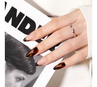 VSALON Press on Nails Medium Almond - Tortoise Shell French Tip Ceiling Top Quality False Nails - 32 Pieces in 16 Sizes Including Glue and Cuticle Oil