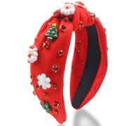 Vsdski Christmas Headband Knotted Headbands for Women Christmas Hair Accessories Pearl Rhinestone Crystal Jeweled Hairband (Style 1, routine)