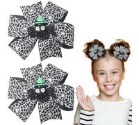 Vsdski Halloween Hair Clips 3D Spider Bow Hair Barrettes Halloween Hair Accessories Styling for Women Girl Black Spider Web Bow Hairpins Ribbon Alligator Clips for Halloween Costume Party Decor 2PCS