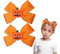 Vsdski Pumpkin Bow Hair Clips for Girls Halloween Bows Hair Accessories Cute 3D Cartoon Orange Hair Barrettes Non-slip Alligator Clips Hairpins for Halloween Party Cosplay Decoration Supplies