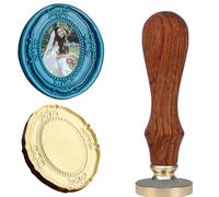 VSECUON 3D Embossed Large Oval Frame Wax Seal Stamp,Removable Brass Head with Wooden Handle 3D Relief Photo Frame Sealing Wax Stamp for Wedding Invitations Cards Letters Gift Christmas