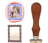VSECUON 3D Embossed Large Rectangle Frame Wax Seal Stamp,Removable Brass Head with Wooden Handle 3D Relief Photo Frame Sealing Wax Stamp for Wedding Invitations Scrapbooking Letters Gift Christmas