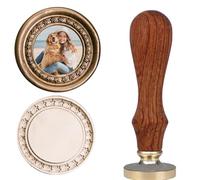 VSECUON 3D Embossed Stars Frame Wax Seal Stamp,Removable Brass Head with Wooden Handle 3D Relief Photo Frame Sealing Wax Stamp for Wedding Invitations Scrapbooking Letters Gift Christmas