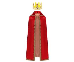 Vseutiac Children Performance Cape Royalty Cloak Costume Robe With Crown Polyester Inner Lining Front Opening Trim Detail suitable for school plays holiday, 110CM, Cape + Crown