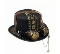 Vseutiac Gothic Style Hat Steampunk Top Hat Goggles Headwear Costume Accessory Wool Felt With Brass Tone Clockwork And Mesh Trim Suitable for cosplay themed parties Halloween stage photo shoots