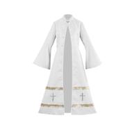 Vseutiac Medieval Priest Costume Robe Outfit Cloak Cassock With Elegant Drape Button Front Cross Insignia Gold Banding Gothic Blend suitable for stage drama, White, XXL