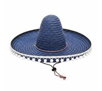 Vseutiac Sun Protection Hat Wide Brim Sombrero with Playful Tassels Roomy Shape Tall Crown Lightweight Design for Adults Suitable for Parties Photo Coastal Outings, Royal Blue, L 58-60cm