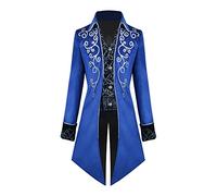 Vseutiac Vintage Men's And Woman Médieval Tailcoat Steampunk Trench Coat Costume for Wedding, Blue, S