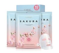 VSHELL Sakura Face Sheet Mask - Hydrating & Brightening Facial Mask for Radiant Glow - Glass Skin Effect Skincare for Even Tone & Smooth Skin - Daily Use - 10 Pack