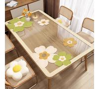 VSHENG PVC Table Protector - Clear Printed Table Cloth, Waterproof PVC Transparent Soft Glass Cover, 1.2mm Thick Wipeable Desk Pad for Dining Room(C,90x160cm)
