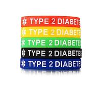 vsilay 5PCS Silicone Medical ID Wristband Type 1/2 Diabetic Emergency Bracelet Unisex Men Women Waterproof Rubber Bands 7.5’’
