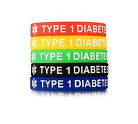 vsilay 5PCS Silicone Medical ID Wristband Type 1/2 Diabetic Emergency Bracelet Unisex Men Women Waterproof Rubber Bands 7.5’’