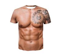 vsilay Funny 3D Muscle Tattoo Printed Mens Short Sleeve T-Shirt Outdoor Casual Breathable Summer Slim Tees Tops Streetwear Men Muscle top