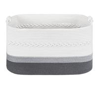 VSIWB Cotton Rope Laundry Basket with Handle, 65 L Large Boho Woven Storage Organiser Baskets, Blanket Kids Toy Dirty Clothes Laundry Hamper for Living Room Nursery Bedroom, White & Grey