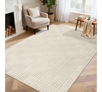 VSIWB Rugs Living Room 120x180cm Washable Soft Fluffy Area Rugs Cream Non-Slip Carpet 3D High Low Effect Modern Geometric Design for Bedroom, Dining Room, Lounge, Office, Kids Room