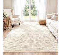VSIWB Rugs Living Room 160x230cm Washable Soft Fluffy Area Rugs Cream Non-Slip Carpet 3D High Low Effect Modern Geometric Design for Bedroom, Dining Room, Lounge, Office, Kids Room