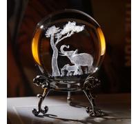 vskikris 2.36in 3D Laser Crystal Elephant Parent-Child Figurines Crystal Ball Paperweight with Stand Base - 3D Laser Crystal Animals Gift Home Decor